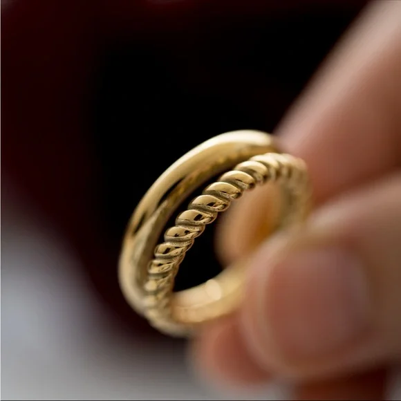 Double Layered Twisted Band Ring-Gold Vermeil Thin Bands Size 7 - Picture 7 of 7